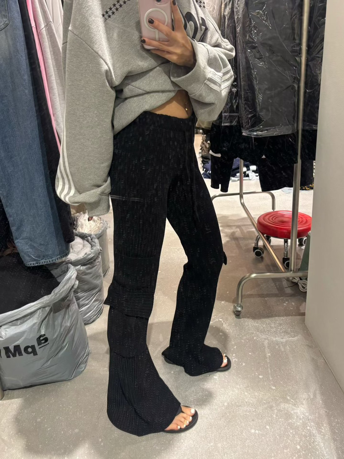 坑條口袋喇叭長褲