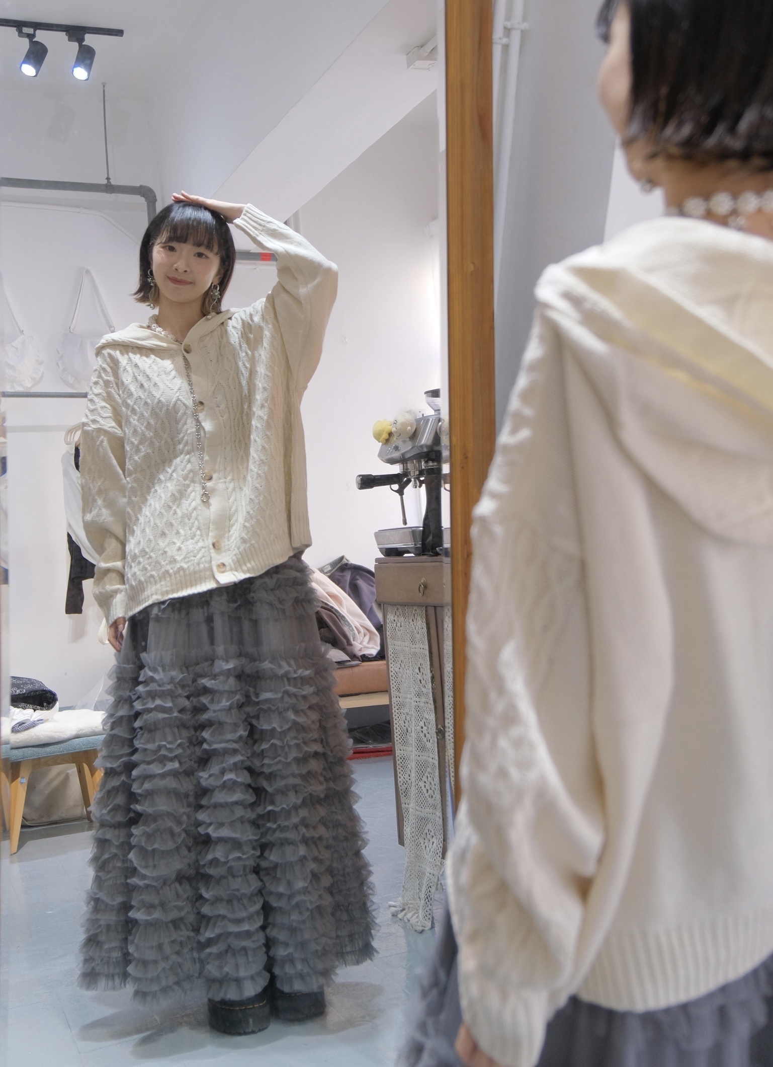 多色麻花紋連帽TOP