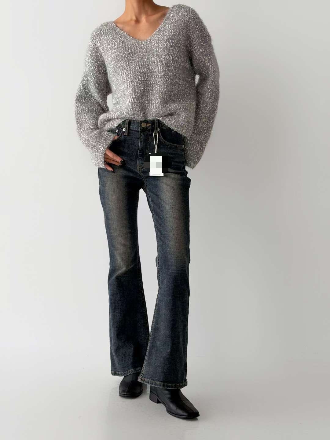 244刷舊內加絨牛仔長褲