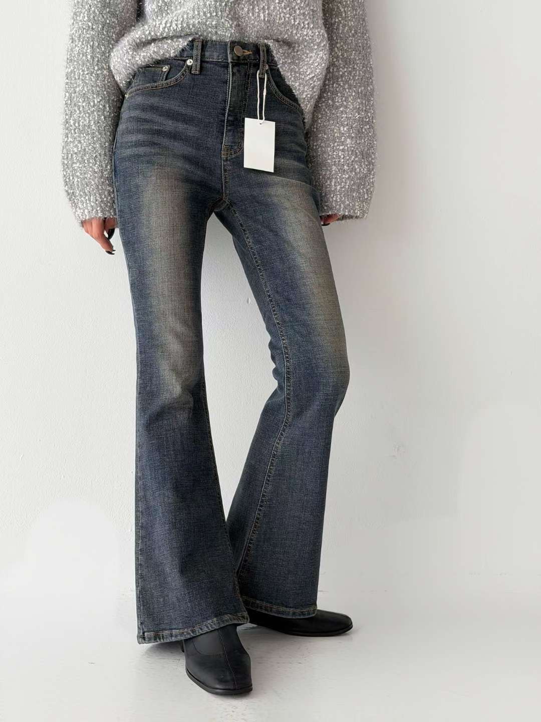 244刷舊內加絨牛仔長褲