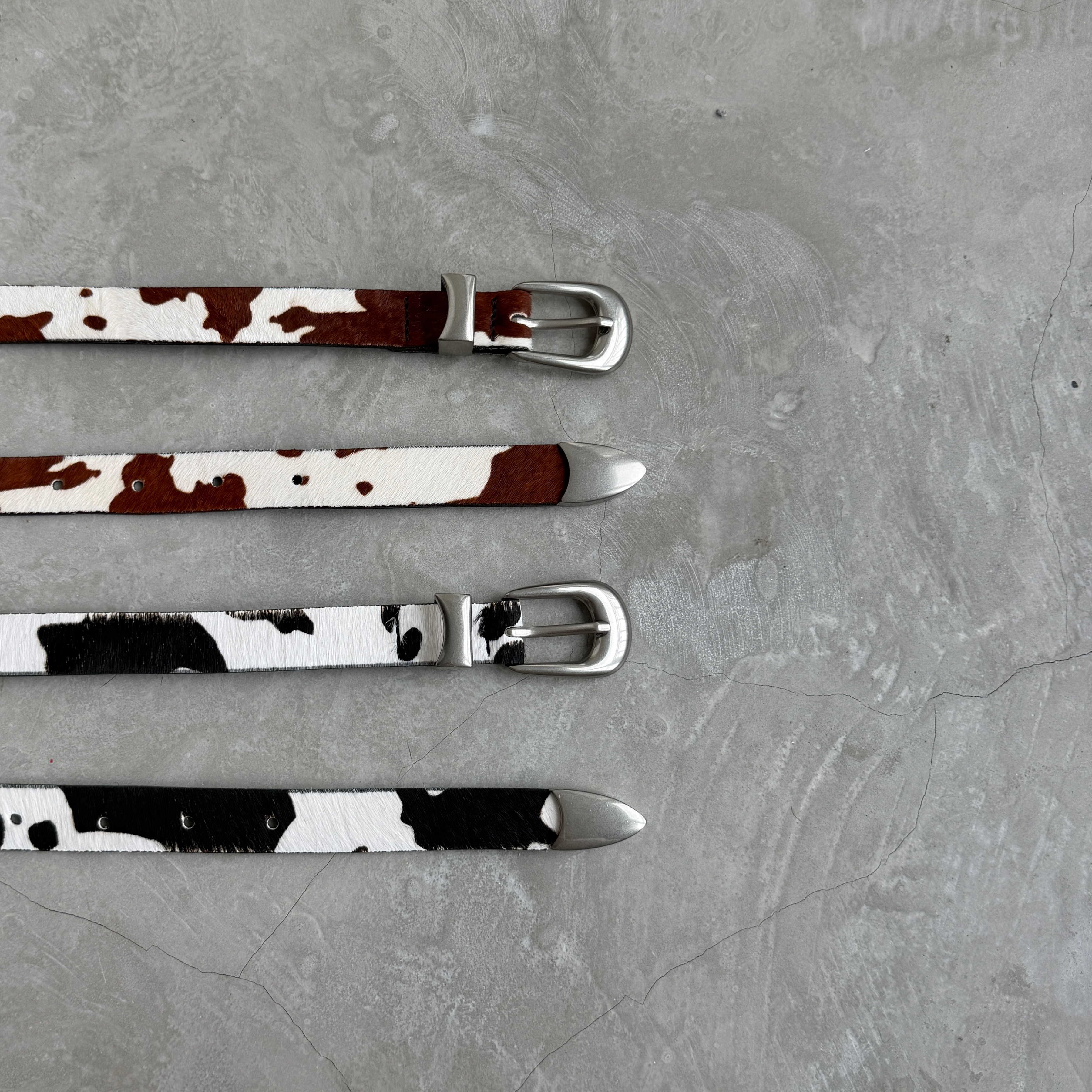 A104 「真皮」乳牛花紋毛皮帶 / 2 colors