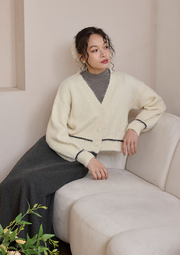 V領大圓釦毛衣外套