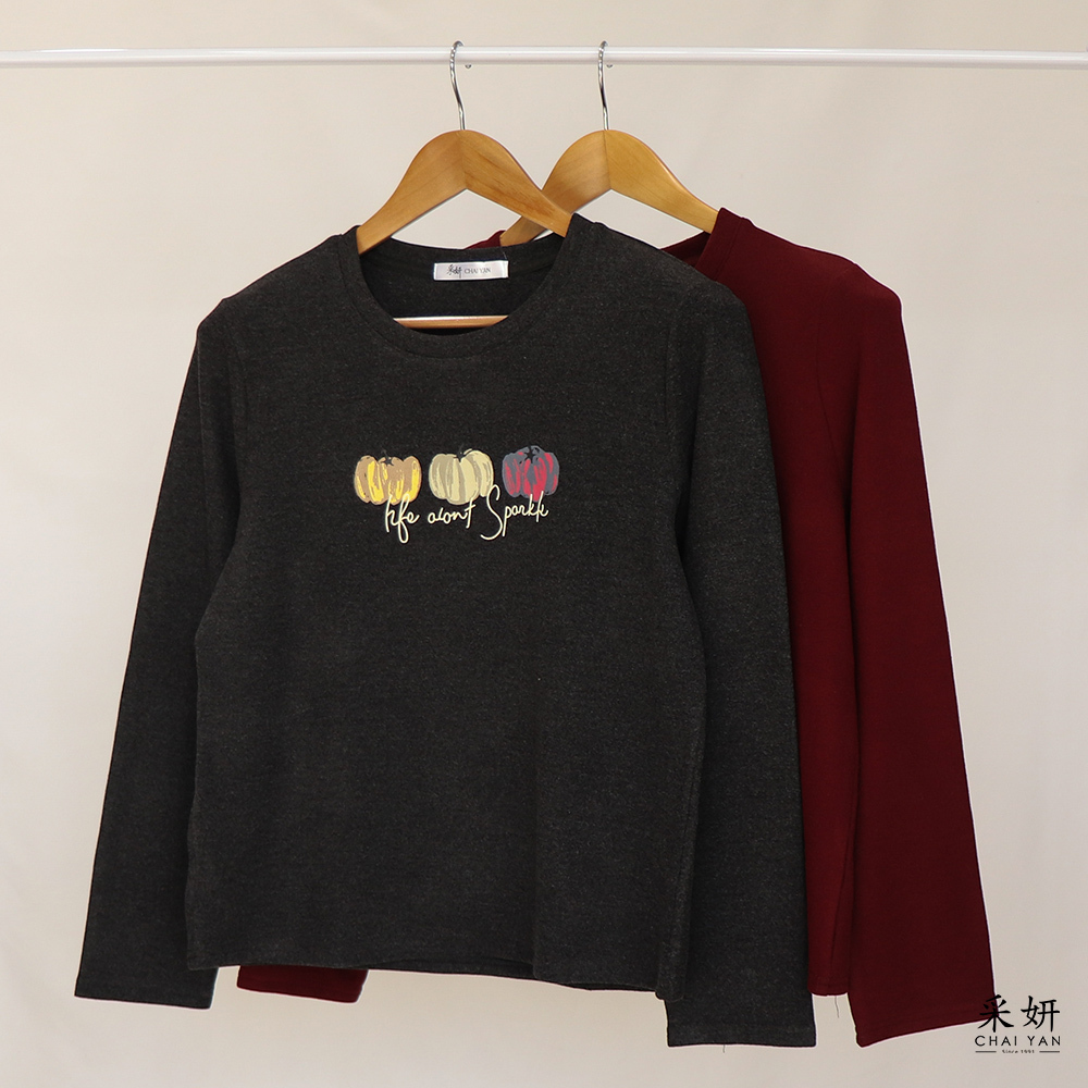 南瓜印花德絨加絨長袖上衣