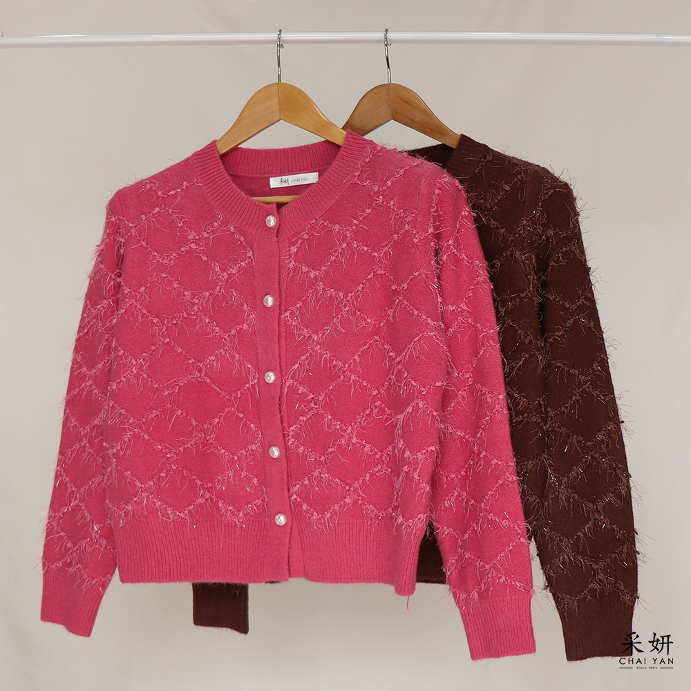 亮蔥抓鬚針織長袖上衣