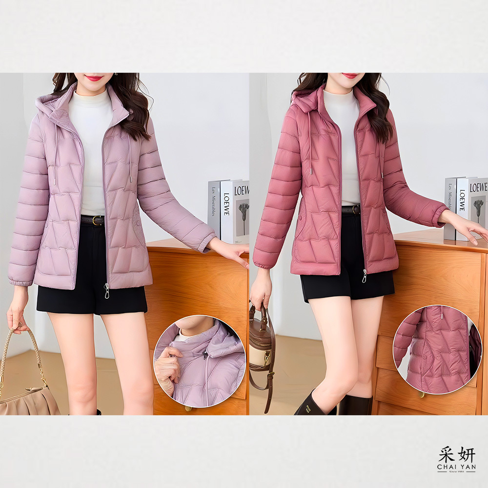 壓釦雙口袋可拆帽鋪棉外套