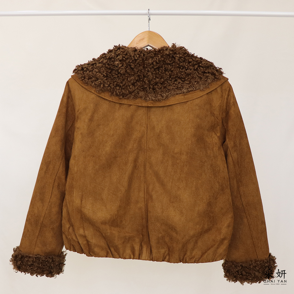 毛領角釦麂皮鋪棉外套
