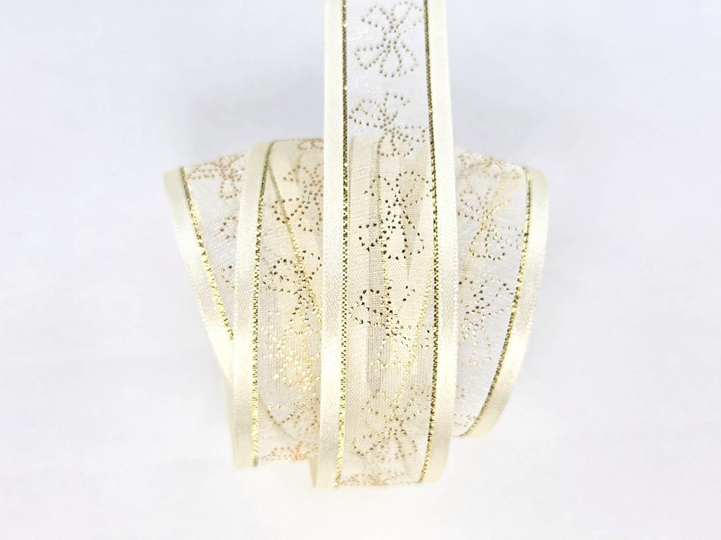 金點蝴蝶結/緞邊網紗/22mm