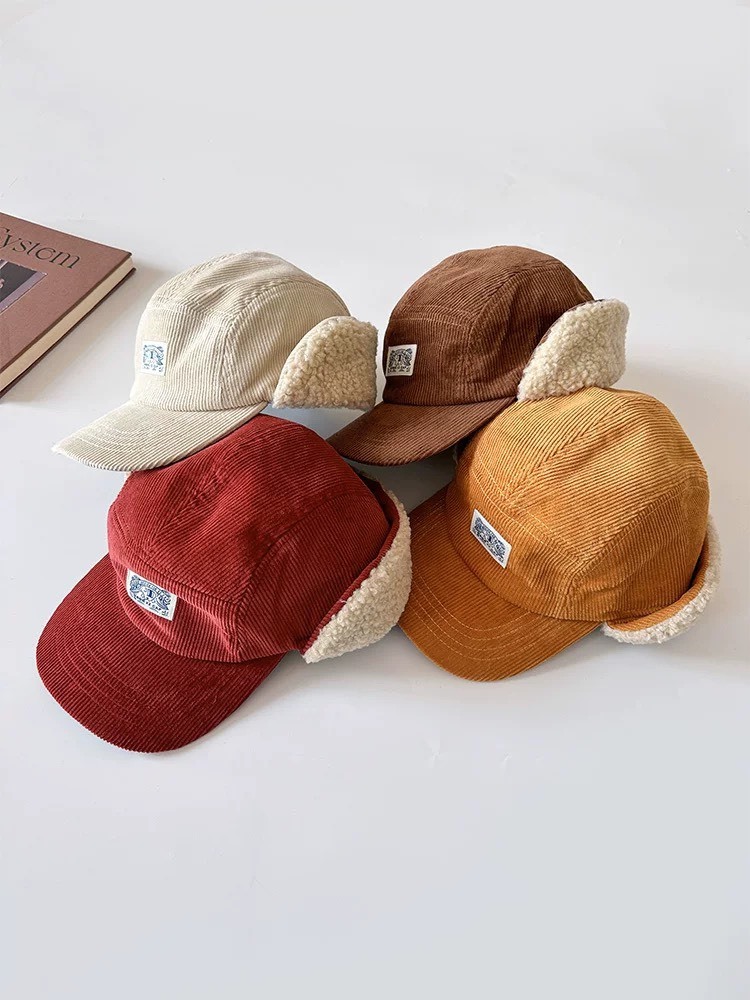 保暖燈芯絨鴨舌飛行帽(帽圍48-52cm)