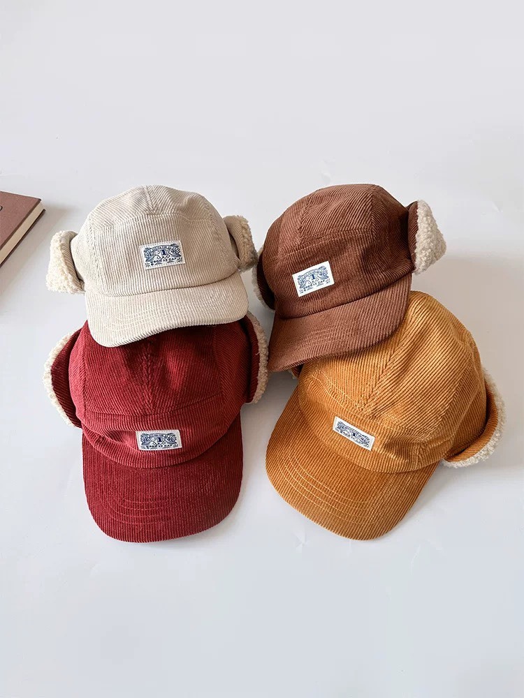 保暖燈芯絨鴨舌飛行帽(帽圍48-52cm)