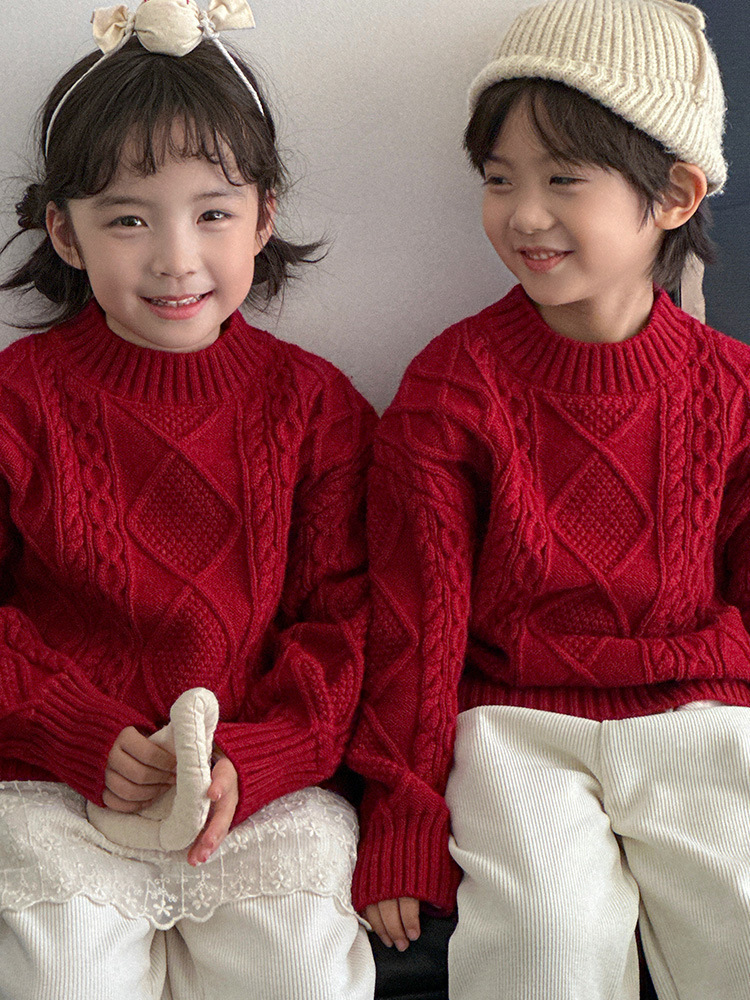 紅色麻花親子針織衣(80-150/S-2XL)