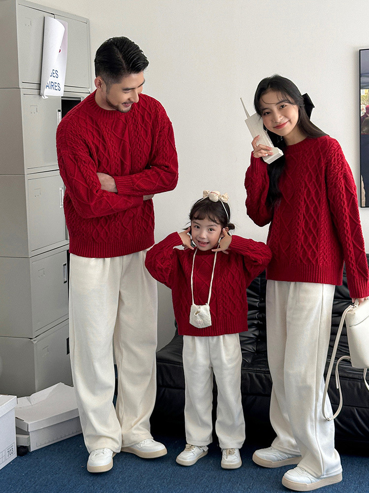 紅色麻花親子針織衣(80-150/S-2XL)