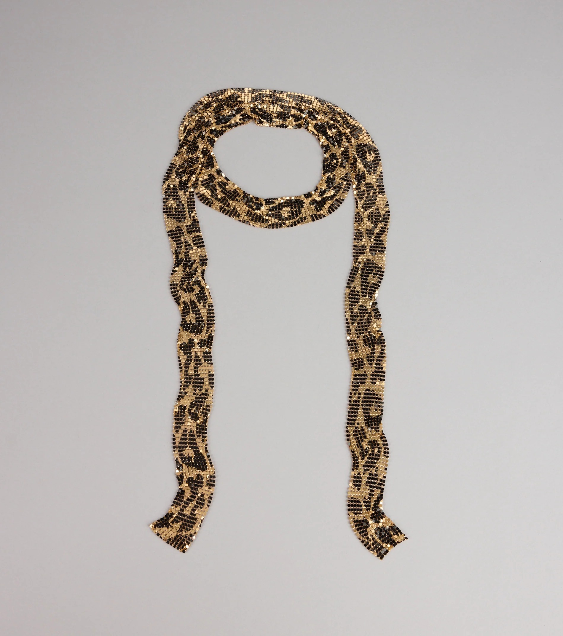 Sparkly Silver豹紋金屬極細長圍巾