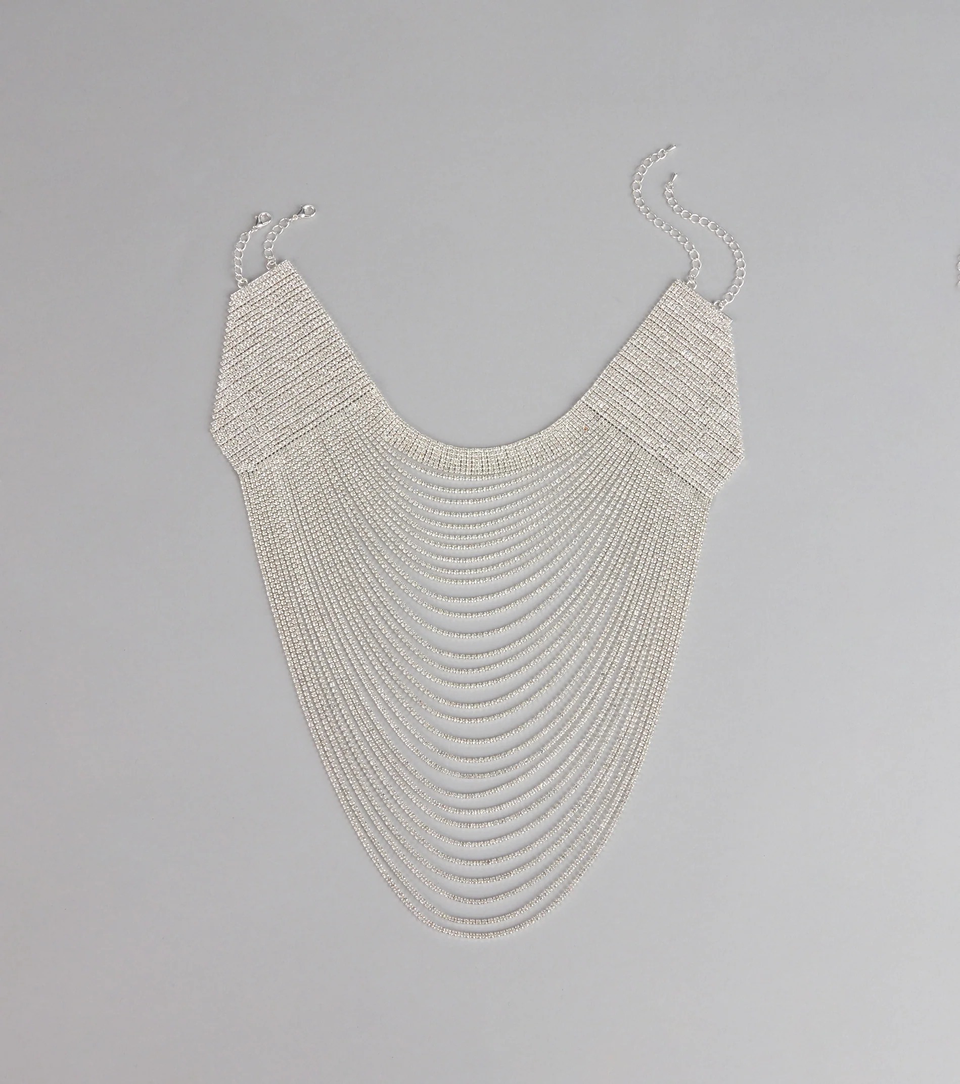 Lux Night銀色水鑽多層垂墜Choker短項錬