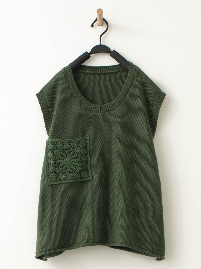 下擺捲邊蕾絲口袋針織背心