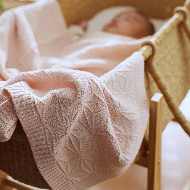 COFUCU 麻葉紋有機棉針織嬰兒毯-柔粉