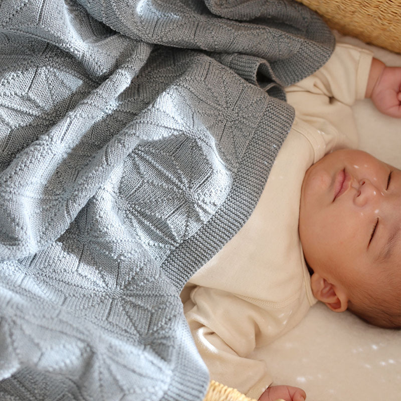 COFUCU 麻葉紋有機棉針織嬰兒毯-沉灰