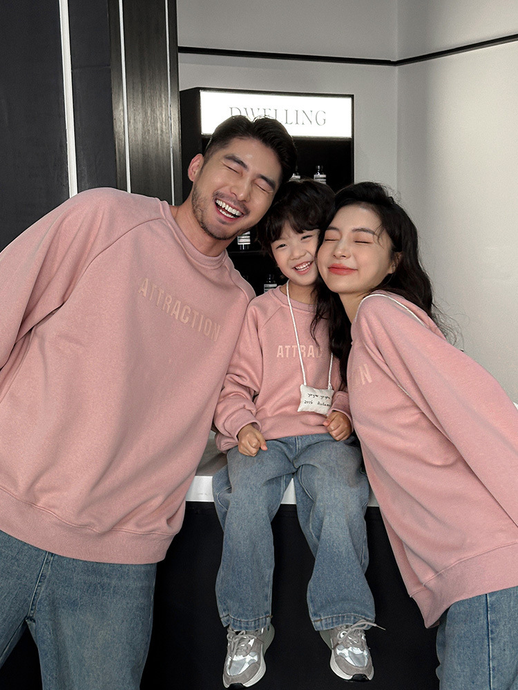 粉色字母親子加絨大學T(80-150/S-3XL)