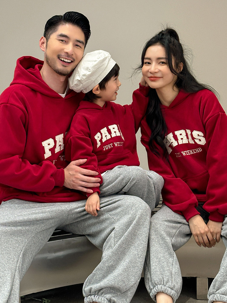 PARIS親子加絨連帽上衣(80-150/S-3XL)