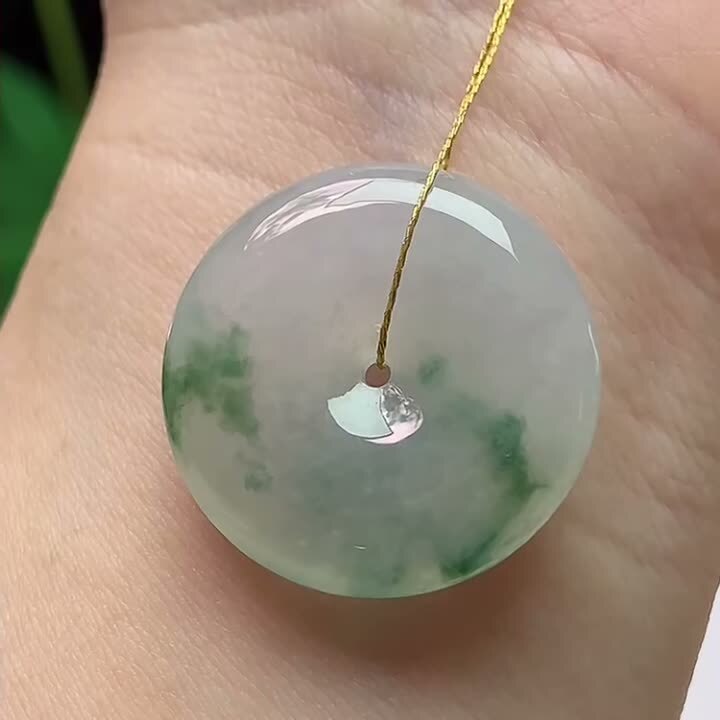 翡翠冰種飄花平安扣 (25.1mm直徑),天然翡翠A玉, 緬甸玉, Jade, Jadeite