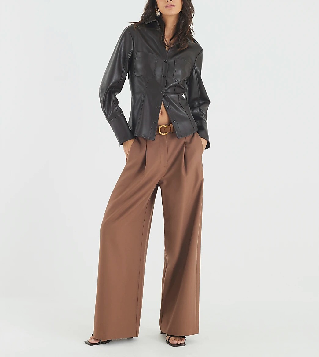 Brown Love摩卡色麂皮腰帶長寬褲