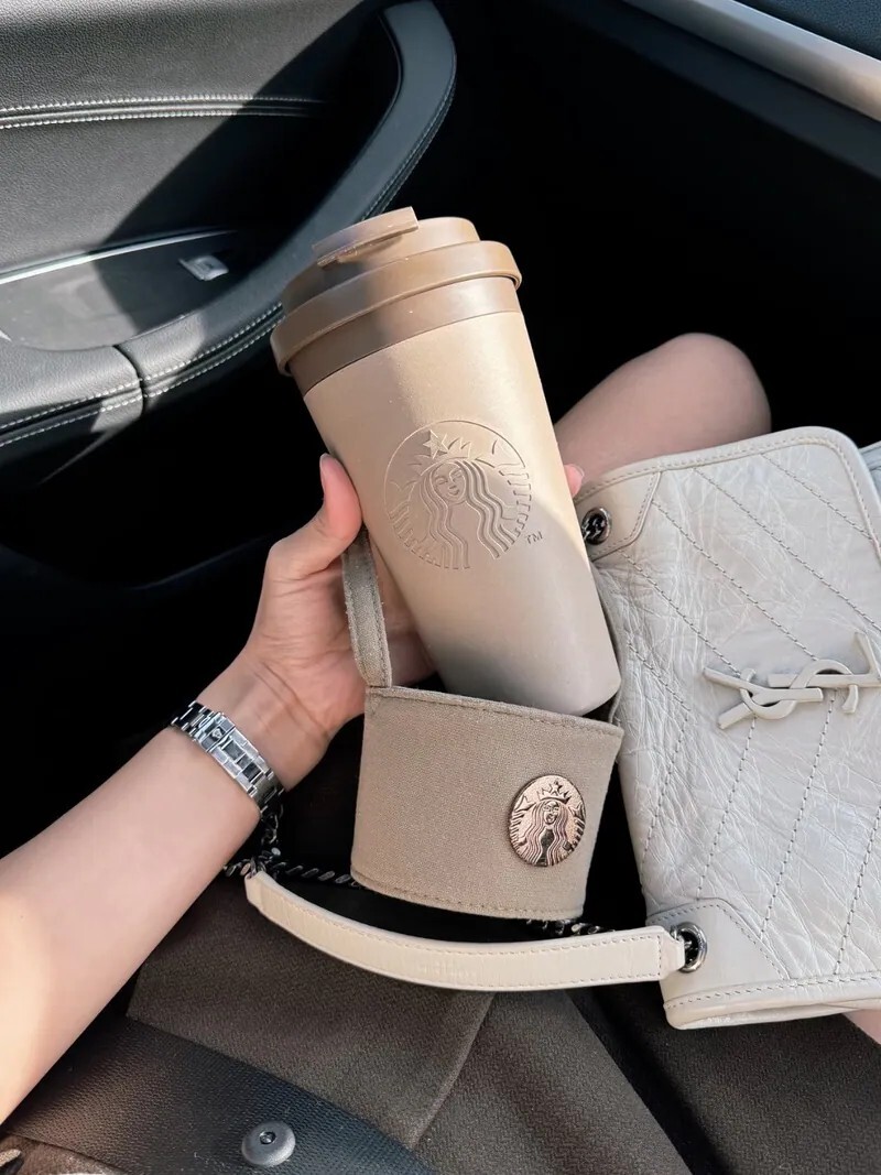 <提著小栗子🌰>星巴克 奶栗棕雙層隨行杯 環保設計 附杯套