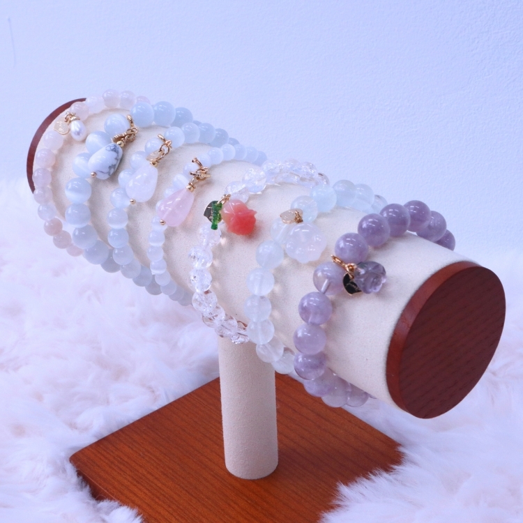 雪境漿果 強藍光白月光 紫兔毛 綠螢石 爆花白水晶 透石膏 天然石水晶珠串 手鍊 手串