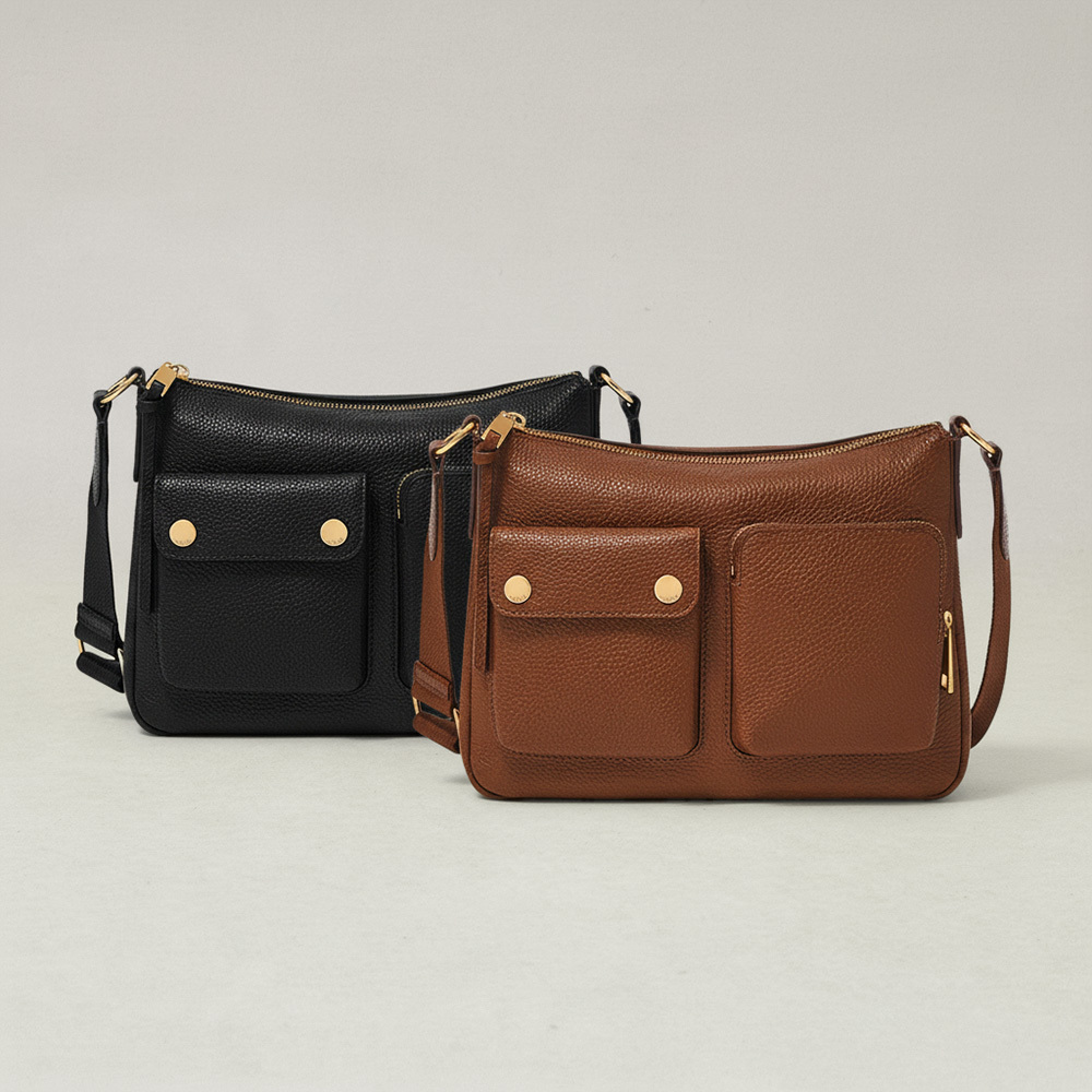 Maysen 真皮雙口袋 斜背包 (多色可選)