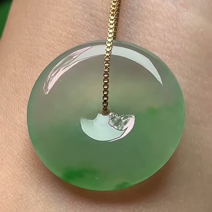 翡翠冰種飄綠平安扣 (24.9mm直徑),天然翡翠A玉, 緬甸玉, Jade, Jadeite
