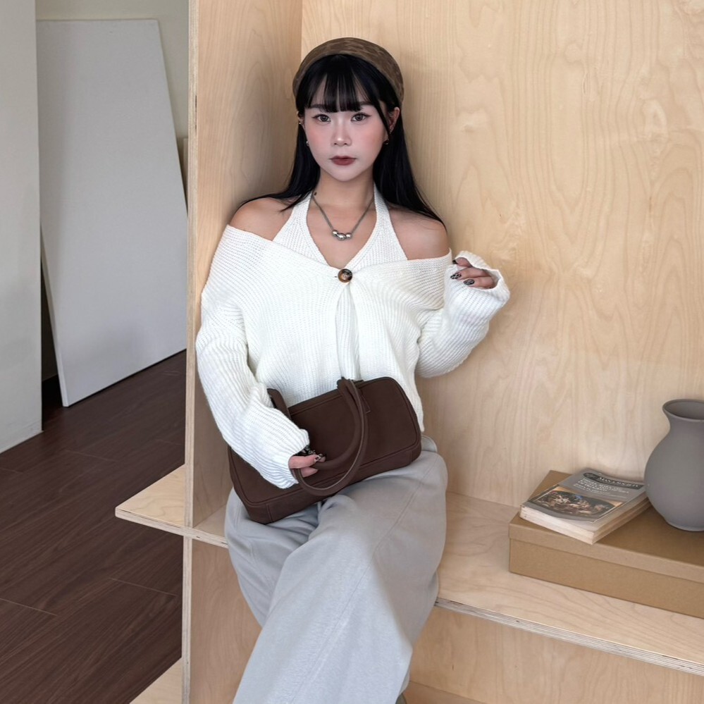 溫柔可視 假兩件短版單釦針織衣