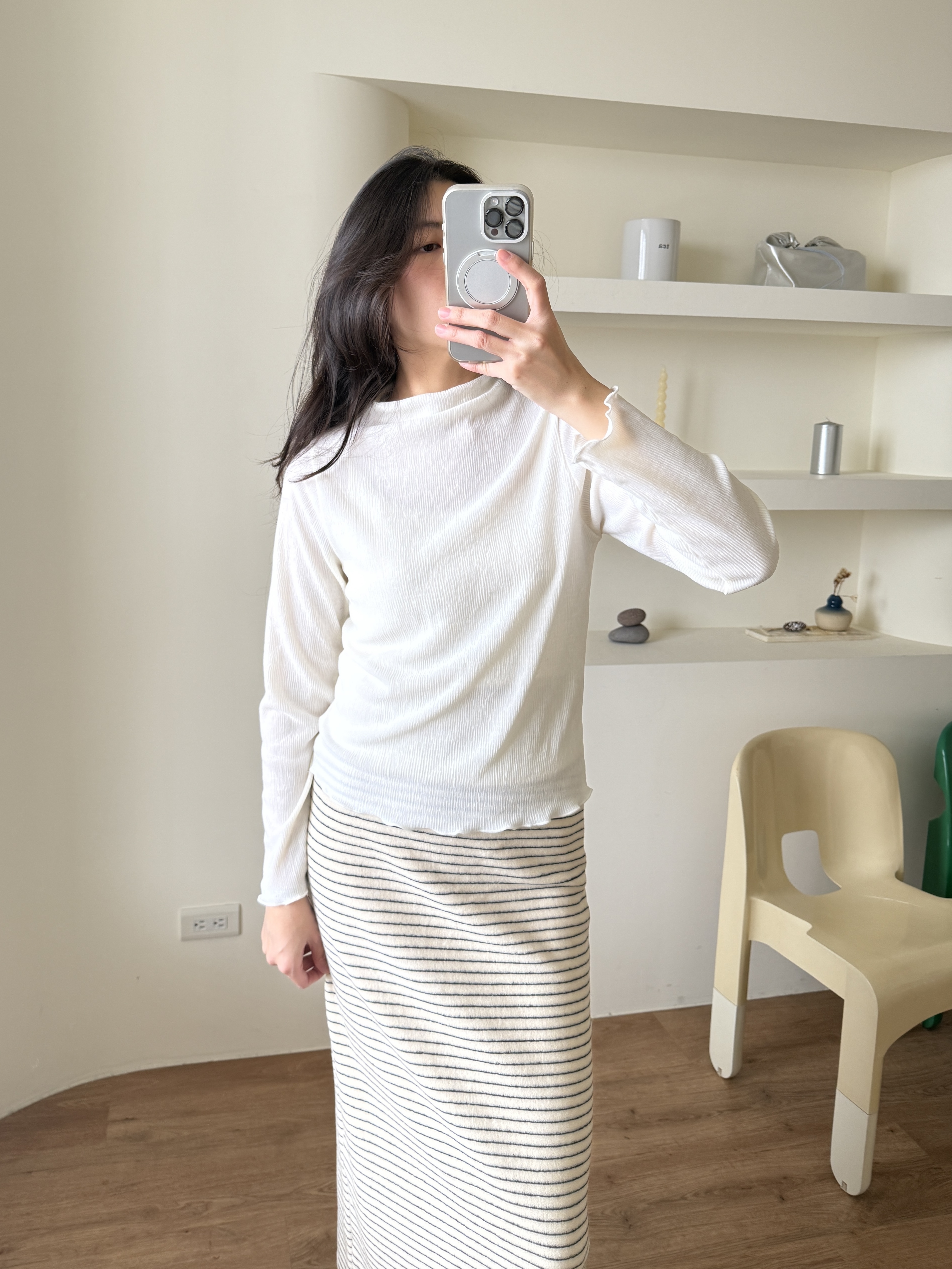 磨毛樹枝紋捲邊上衣*2色