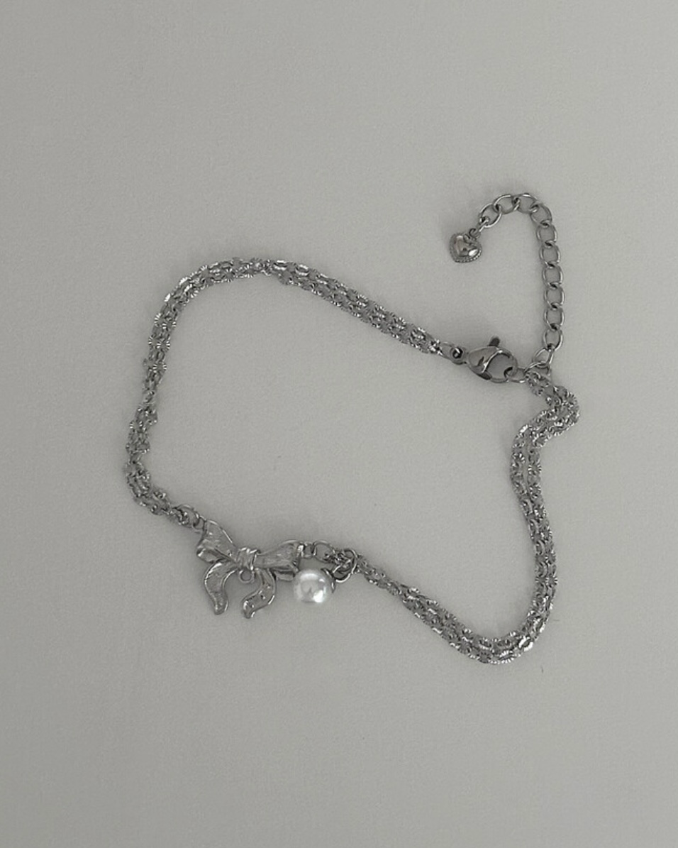 韓國Ofuse Lace Ribbon Bracelet 蝴蝶結 珍珠 手鍊 共2款