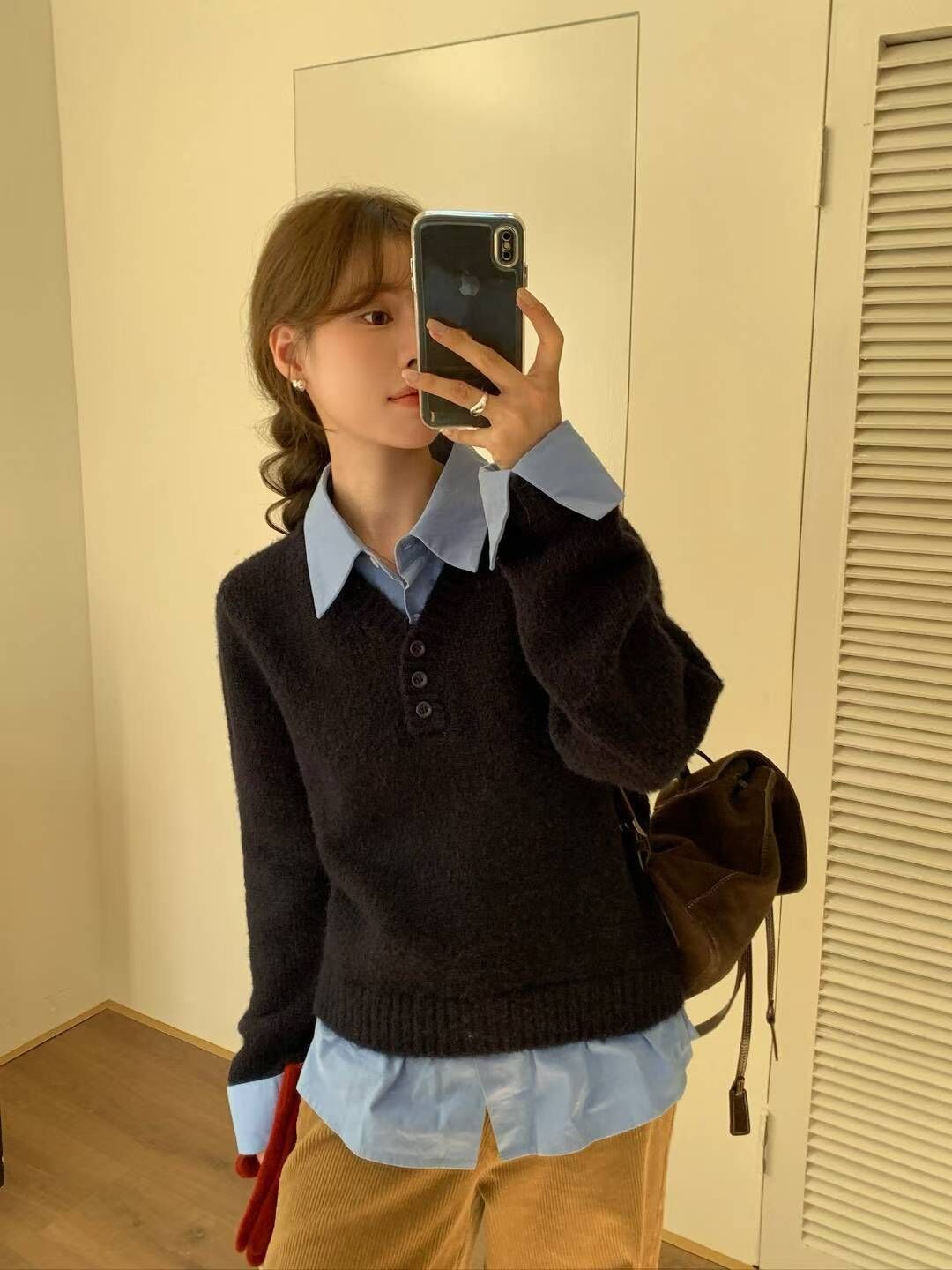 CC17 假兩件混羊毛針織恤衫 *特價*