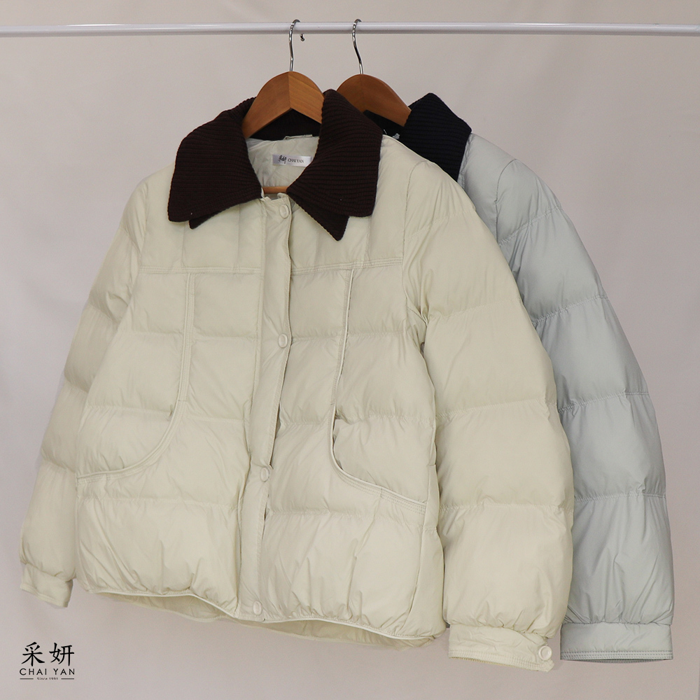 雙翻領撞色鋪棉外套