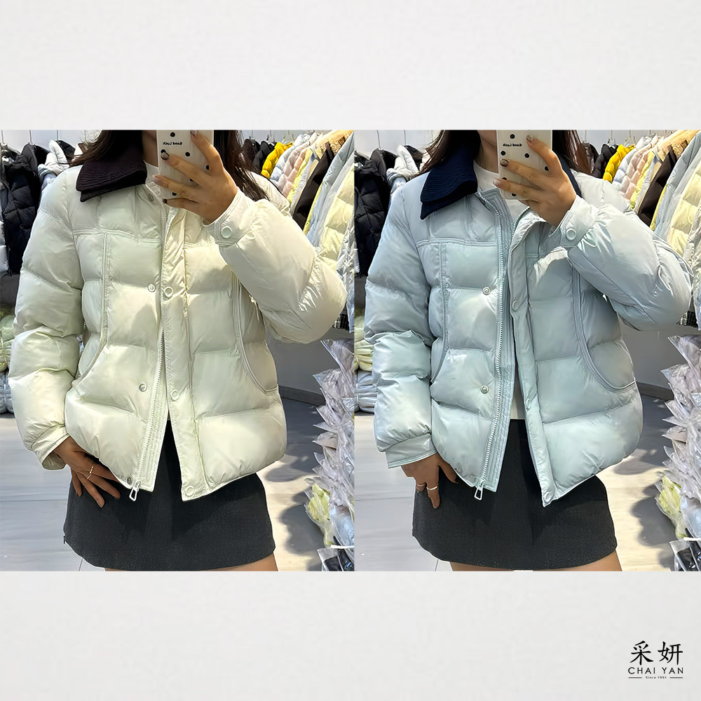 雙翻領撞色鋪棉外套