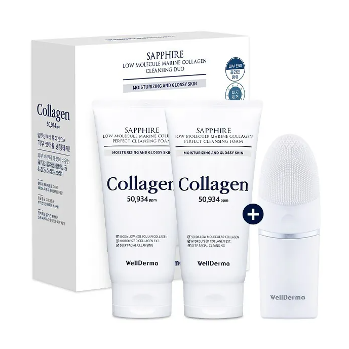 韓國代購 Wellderma 夢蝸藍寶石膠原蛋白潔面乳2件套 (150g*2ea+潔面儀）