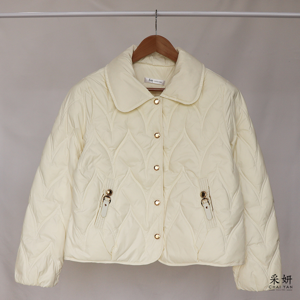 金色壓釦翻領鋪棉外套