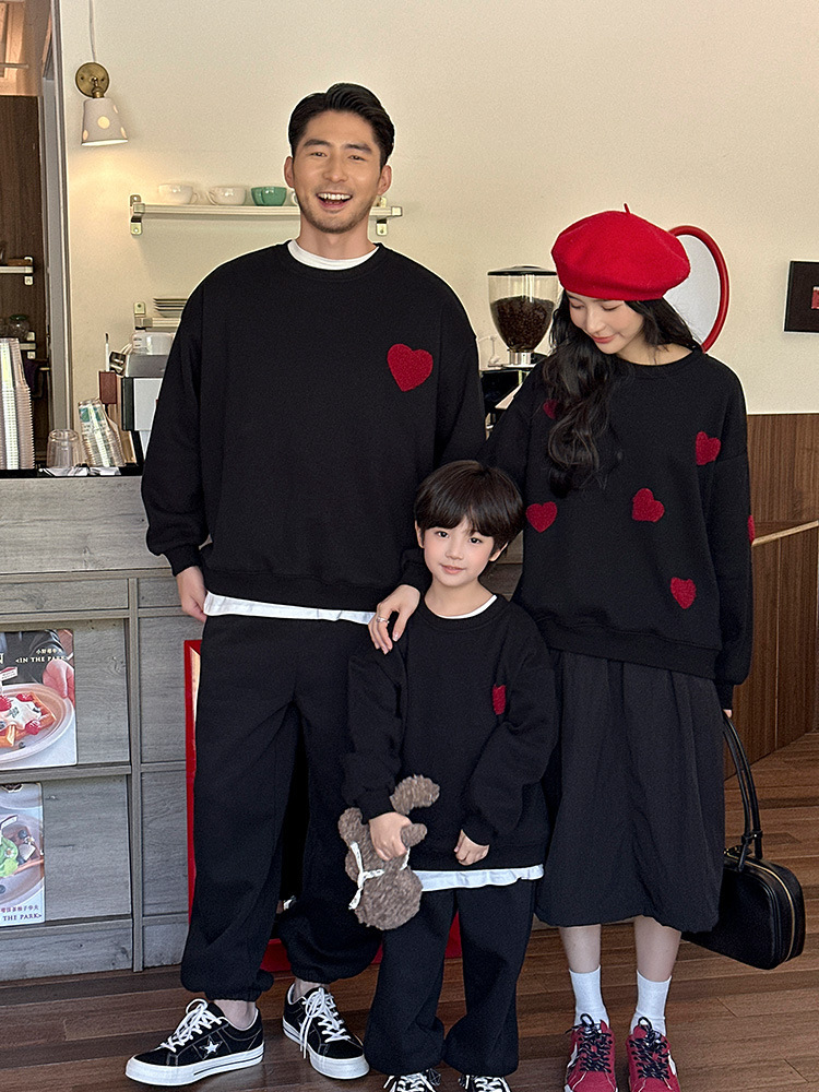 愛心毛巾繡親子加絨大學T(80-150/S-3XL)