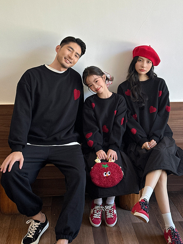 愛心毛巾繡親子加絨大學T(80-150/S-3XL)