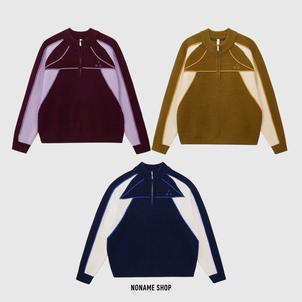 FPA 半拉鍊 拼接 復古 情侶 毛衣 四色 (男/女同款)