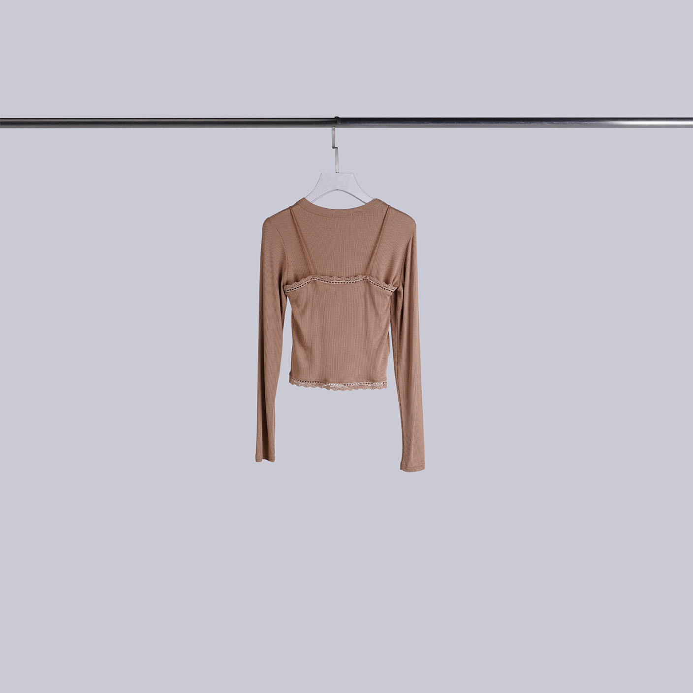 質感二件式蕾絲綁帶背心上衣 | 奶油棕