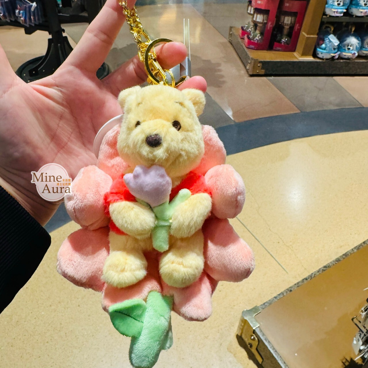 絨絨花園系列 小熊維尼 Winnie the Pooh 絨毛 鑰匙圈 吊飾 -上海迪士尼樂園
