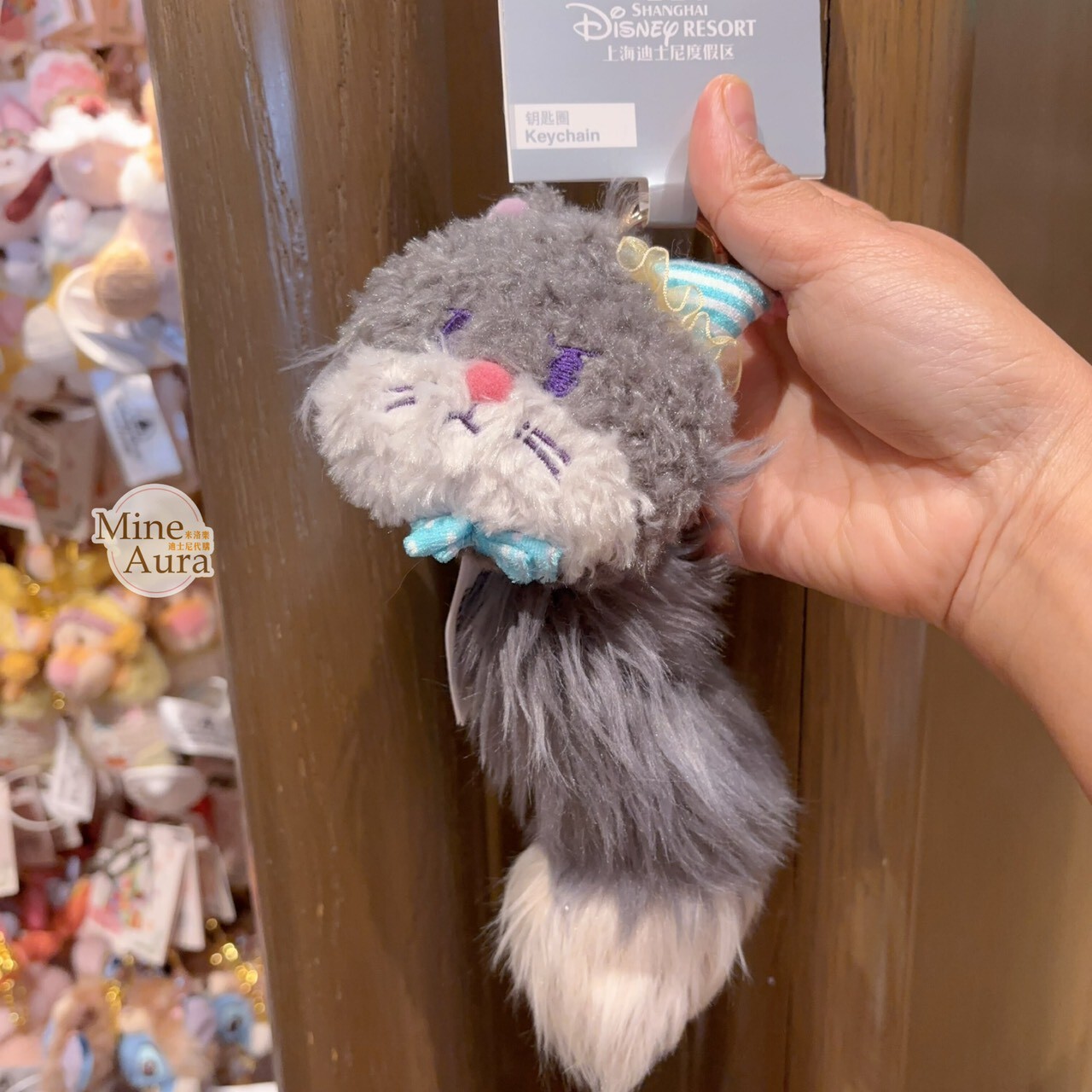 路西法 魯斯佛 Lucife 壞貓咪 絨毛 大頭 尾巴 造型 鑰匙圈 吊飾 -上海迪士尼樂園