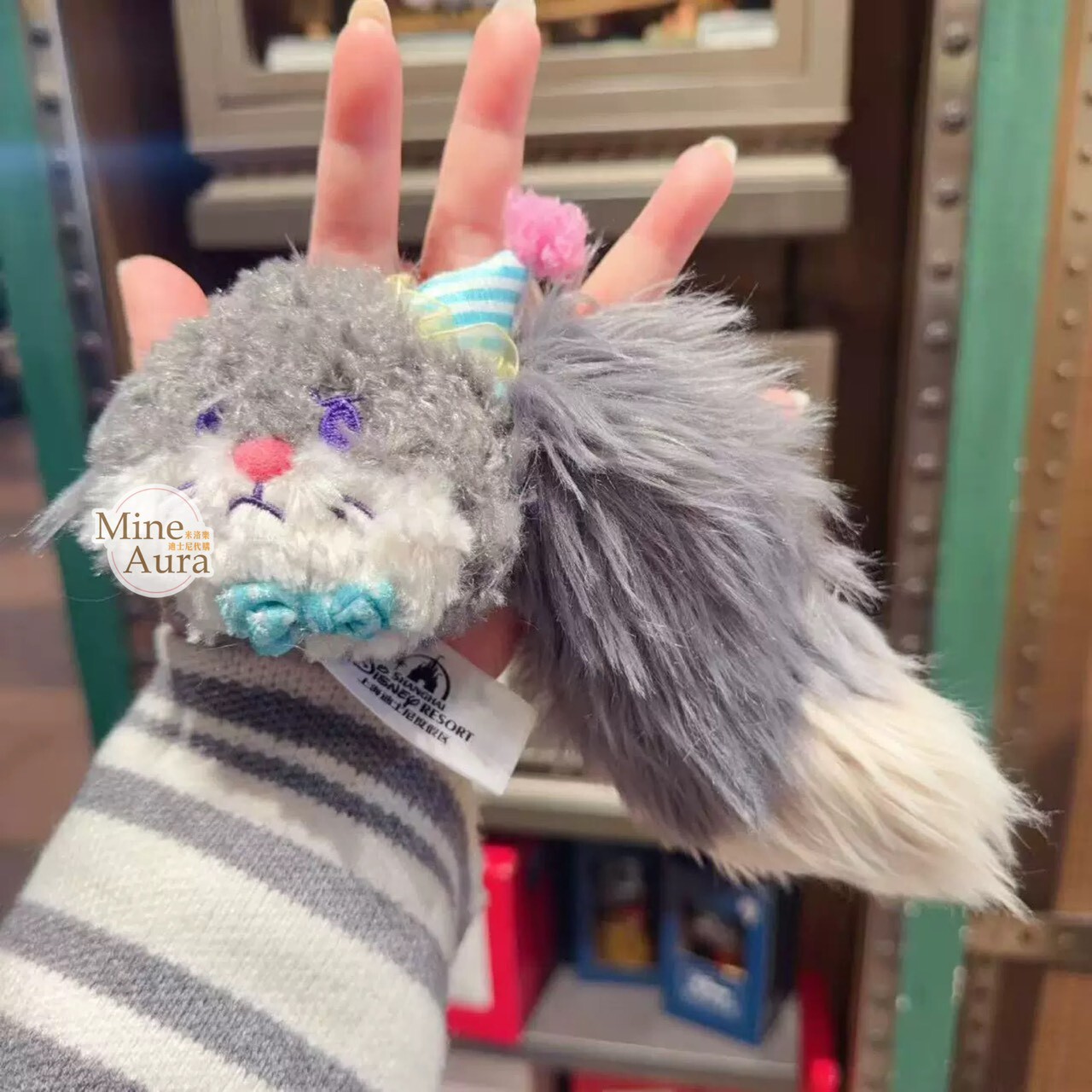 路西法 魯斯佛 Lucife 壞貓咪 絨毛 大頭 尾巴 造型 鑰匙圈 吊飾 -上海迪士尼樂園