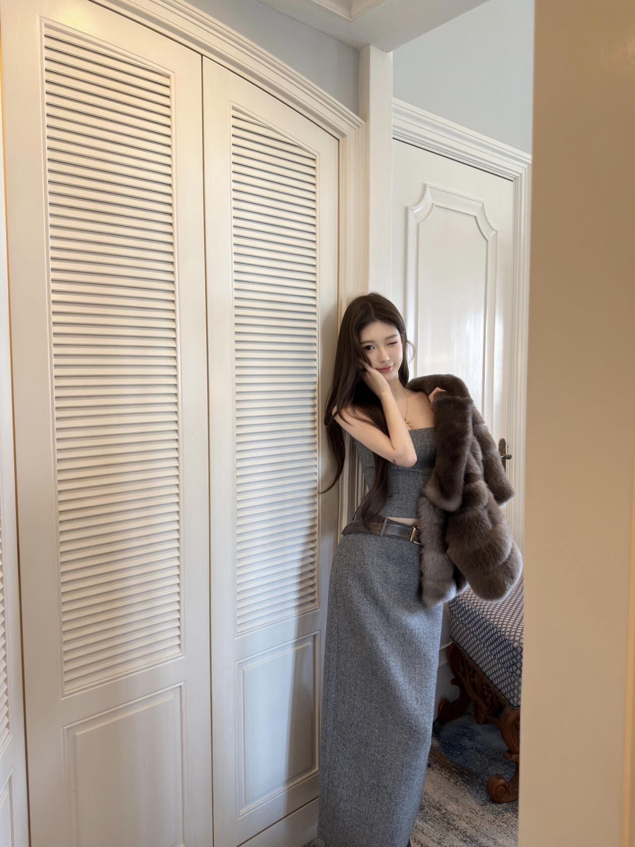 時髦辣妹 方領背心+高腰裙(2件組)