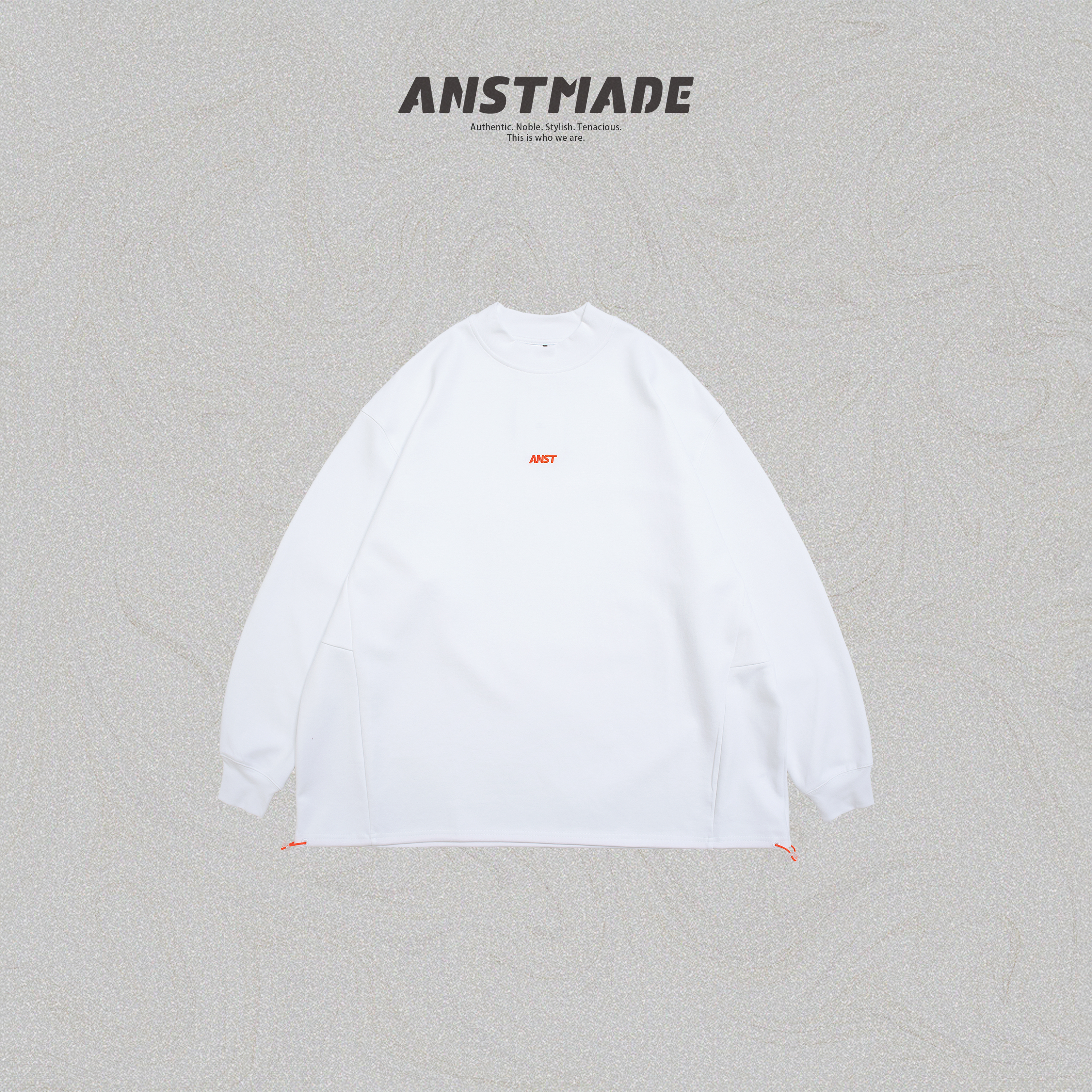 ANST 重磅空氣感小高領刺繡長T AN.67