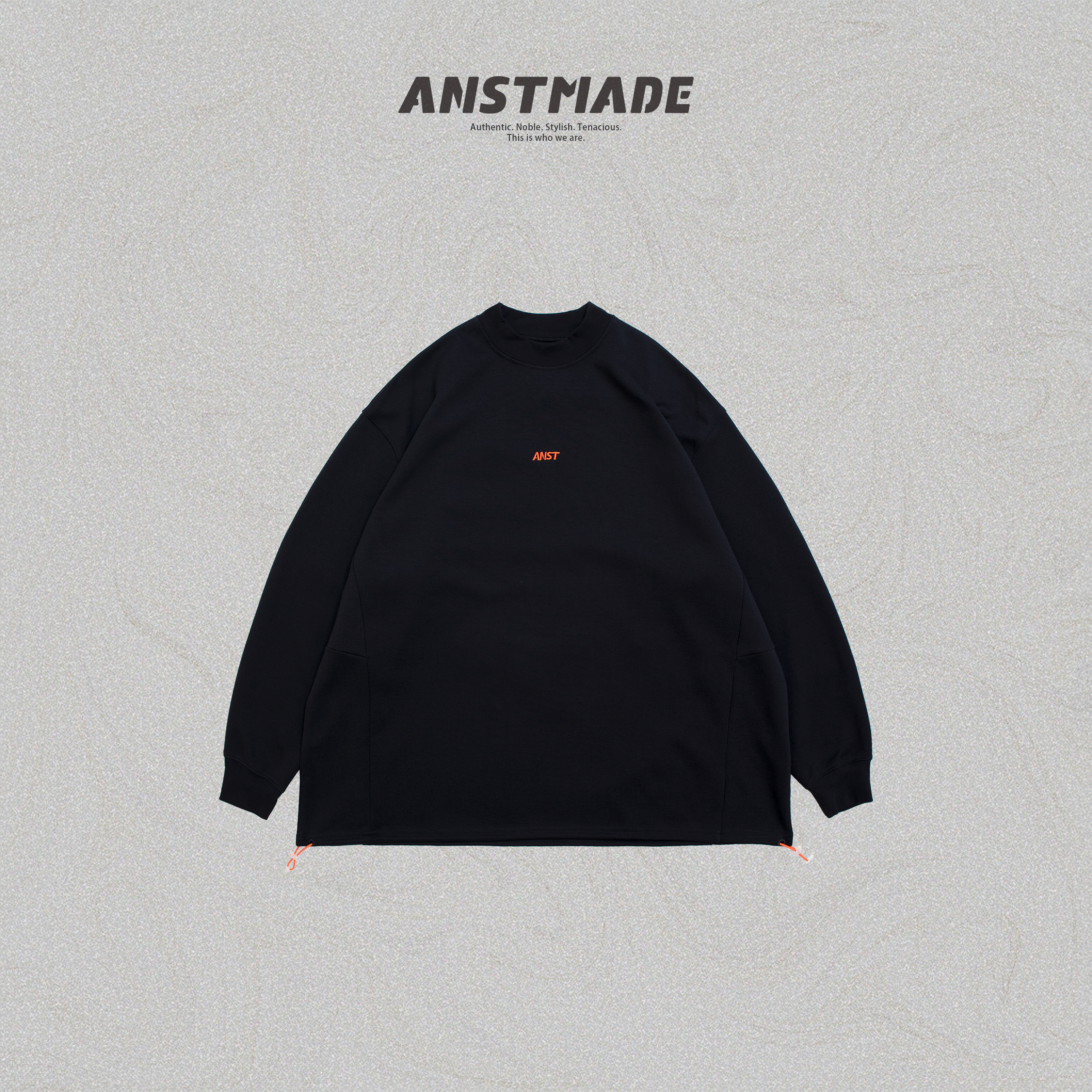 ANST 重磅空氣感小高領刺繡長T AN.67