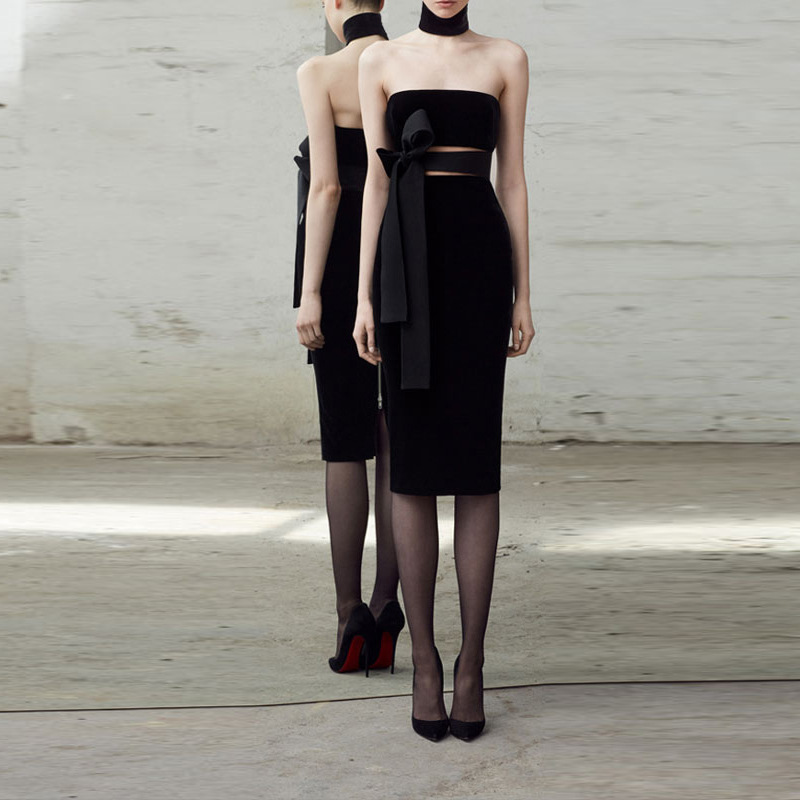 假2件 絲絨貼身平口洋裝