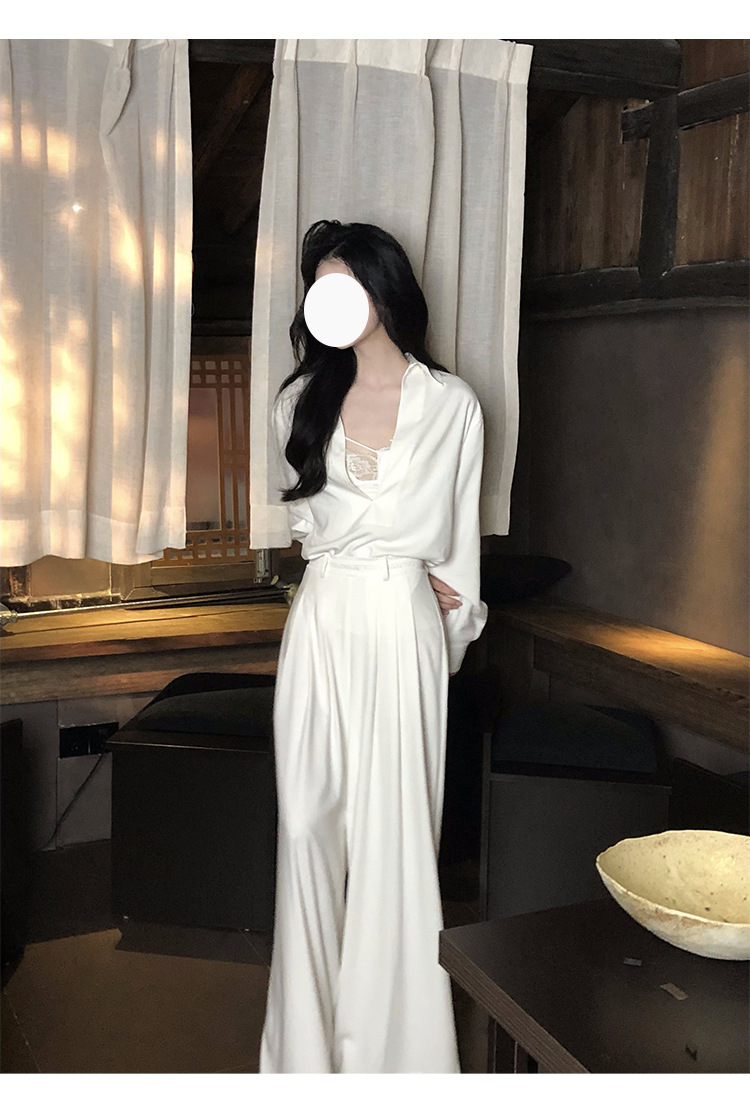 氣質女神 寬版襯衫+高腰寬褲(3件組)