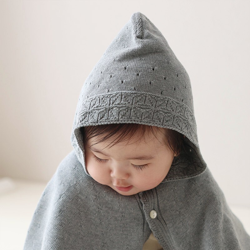 COFUCU 麻葉紋有機棉連帽斗篷-沉灰