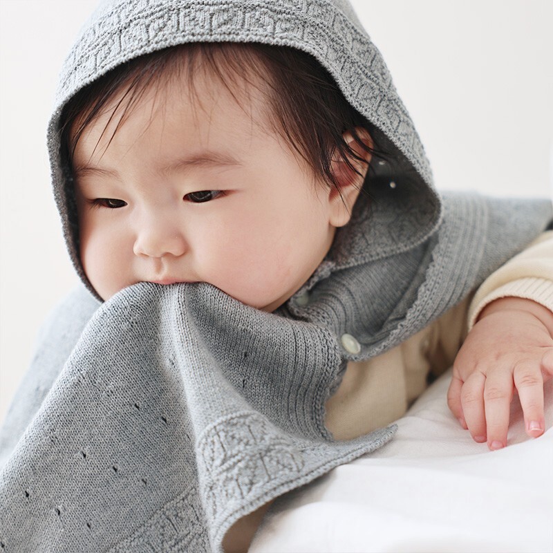 COFUCU 麻葉紋有機棉連帽斗篷-沉灰